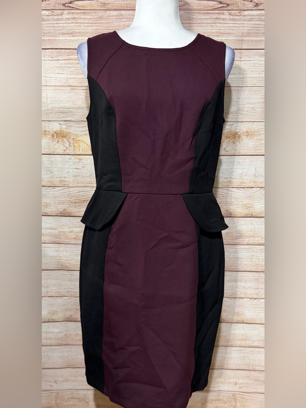 LOFT Burgundy and Black Peplum Sheath Dress